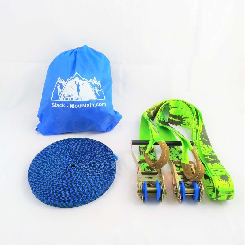 Kit Slackline Complet 25 Mètres - Motif étoiles Bleues, Pour Débutants Et Familles, Avec Sangle D'aide